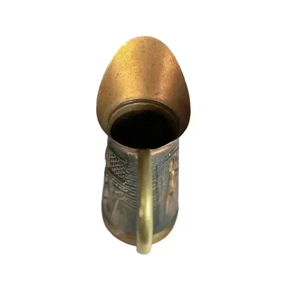 Vintage Embossed BRASS Copper Decorative Pitcher - Picture 4 of 15